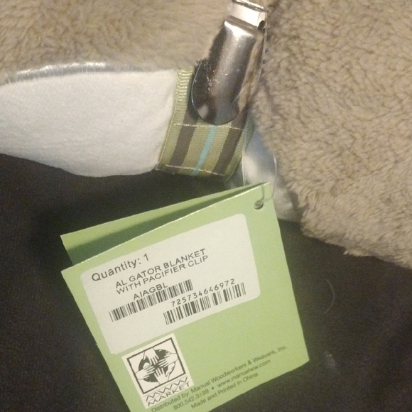 Green Alligator Baby Blanket With Pacifier Clip - Picture 6 of 6